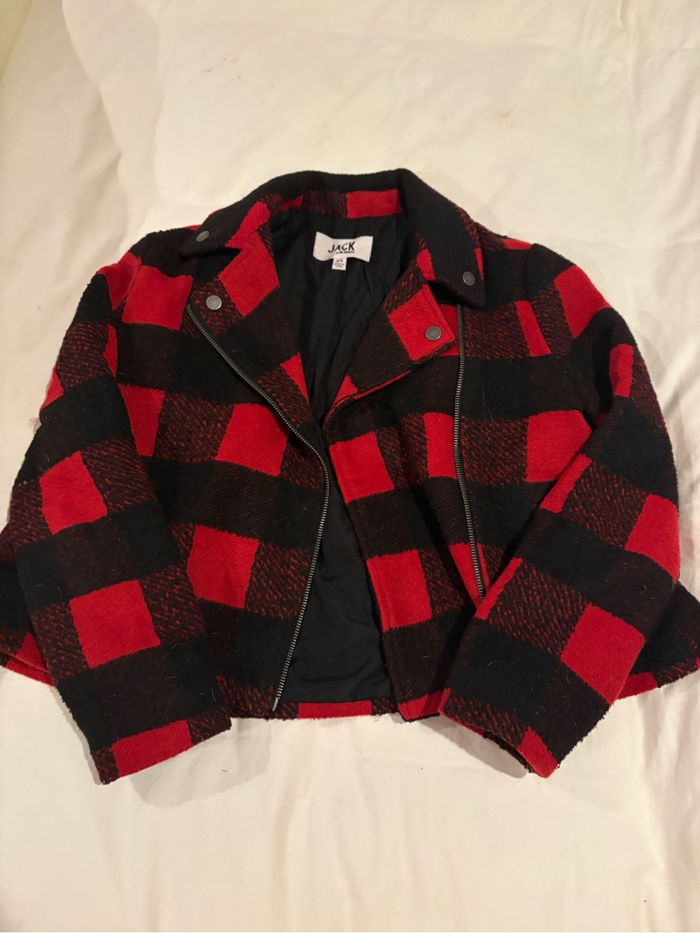 BB Dakota Red and Black Plaid Moto Jacket